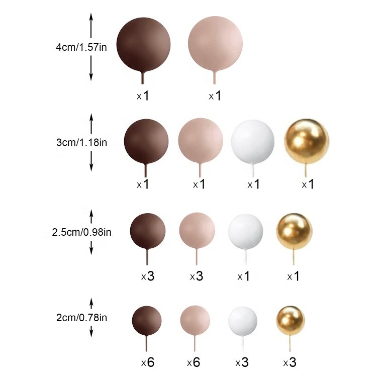 Dark Brown Light Brown White Gold Ball Cake Picks Pearl Balls Cupcake Cake Insert Topper for Birthday Party Decoration Supplies