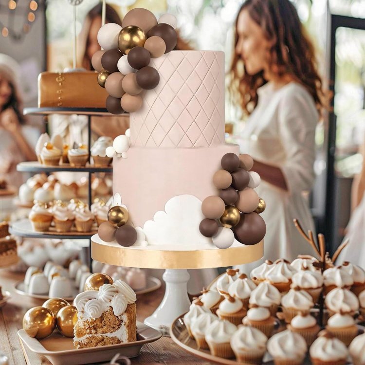 Dark Brown Light Brown White Gold Ball Cake Picks Pearl Balls Cupcake Cake Insert Topper for Birthday Party Decoration Supplies