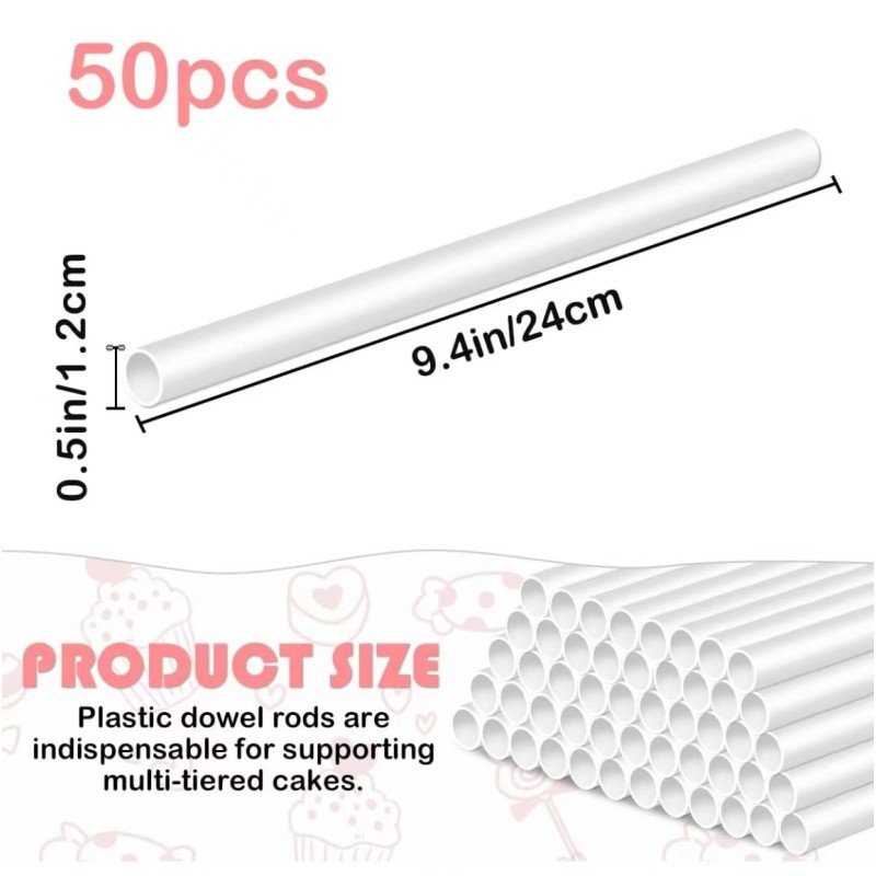 CT31 30cm White Plastic Thicken Cake Dowel Rods for Tiered Cake Construction and Stacking Supporting Cake Round Dowels Straws