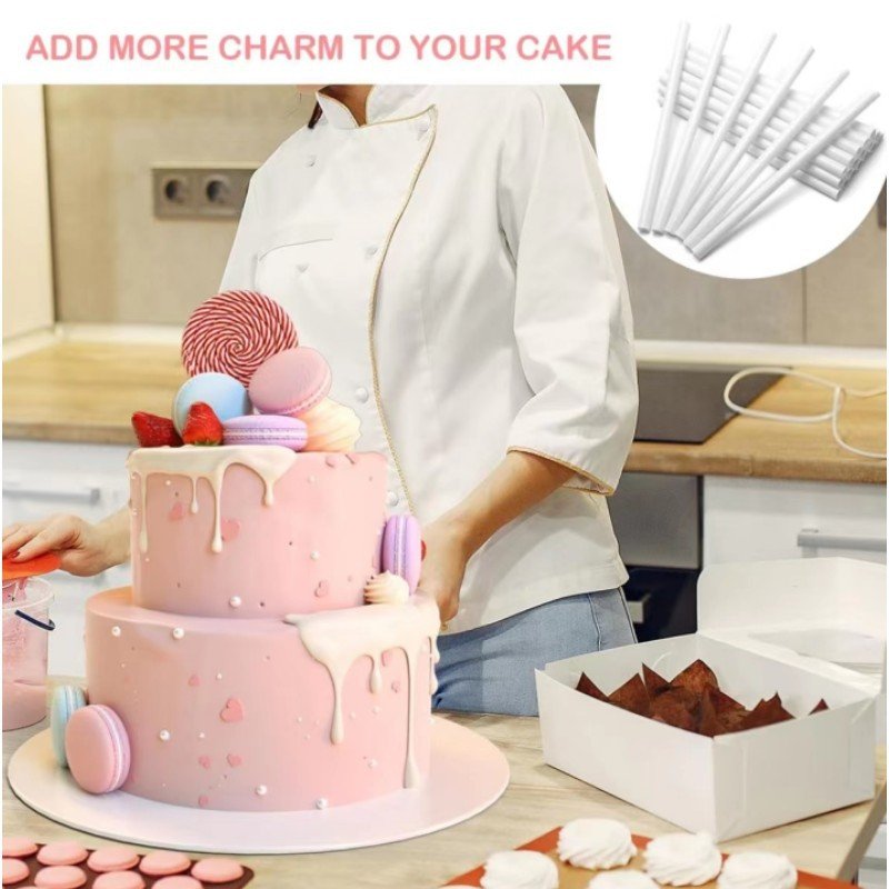 CT31 30cm White Plastic Thicken Cake Dowel Rods for Tiered Cake Construction and Stacking Supporting Cake Round Dowels Straws