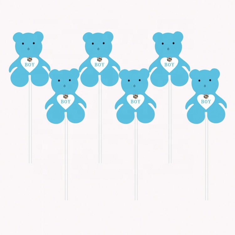 Lovely Bear with Rhinestone Cake Topper for Baby Boy or Girl Party Supplies