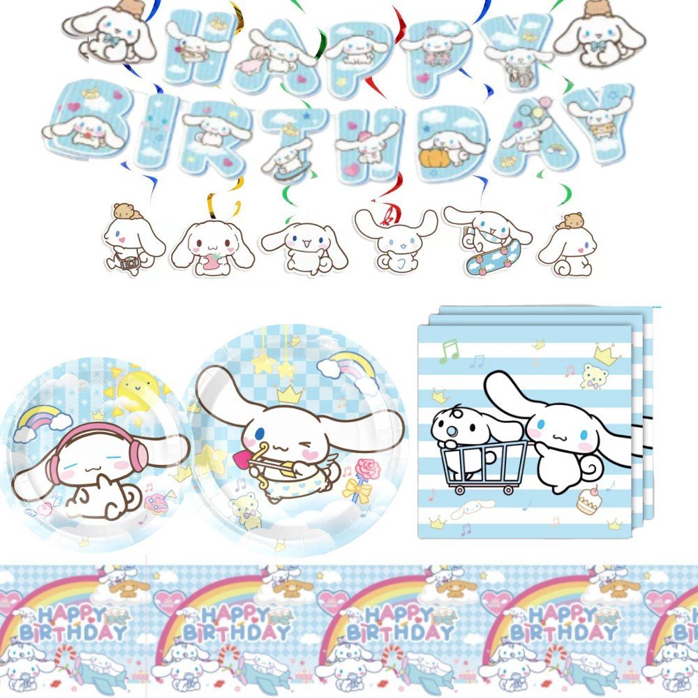 New Arrival Cinnamoroll Dog Disposable Tableware Background Cake Topper Set For Birthday Party Decoration Supplies
