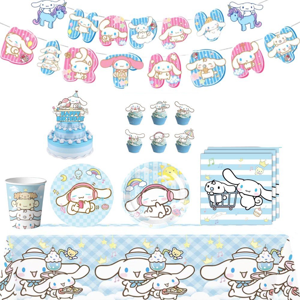New Arrival Cinnamoroll Dog Disposable Tableware Background Cake Topper Set For Birthday Party Decoration Supplies