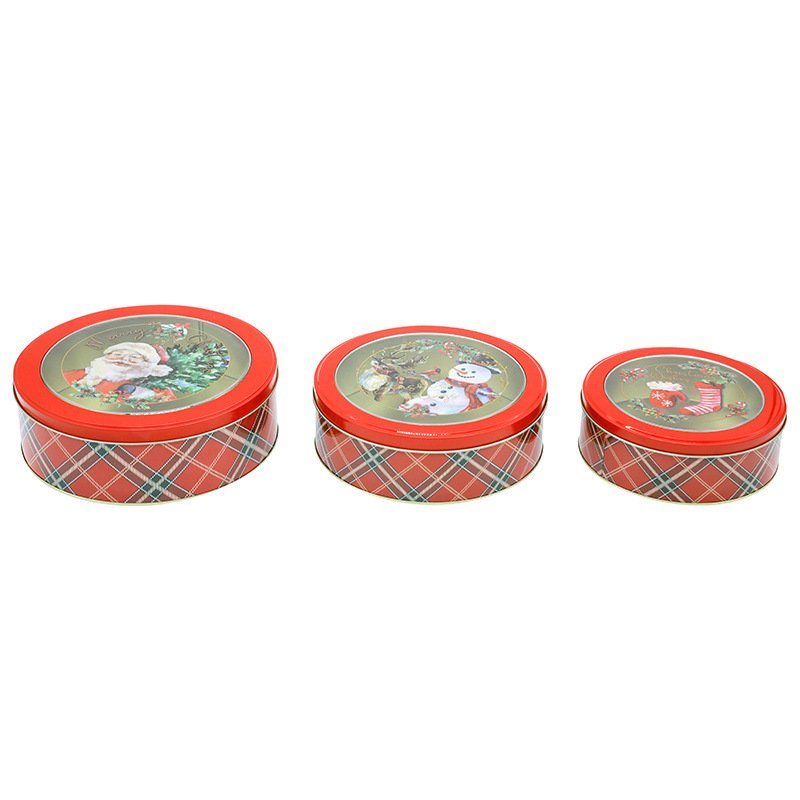 Wholesale Custom Printed Round Tin Box Christmas Santa With Clear Window Food Grade For Biscuit Chocolate Packaging