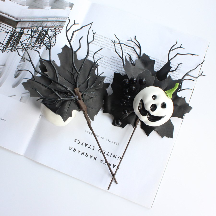 Ychon wholesale Halloween toppers holiday party pumpkin cupcake topper black white branches cake topper