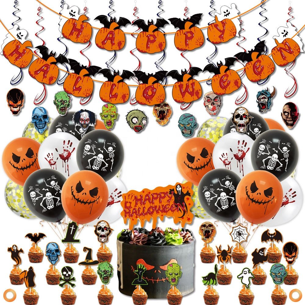 Nice Halloween Party Kit Balloon Cake Topper Halloween Paper Banner For Party Decoration Halloween Supplies