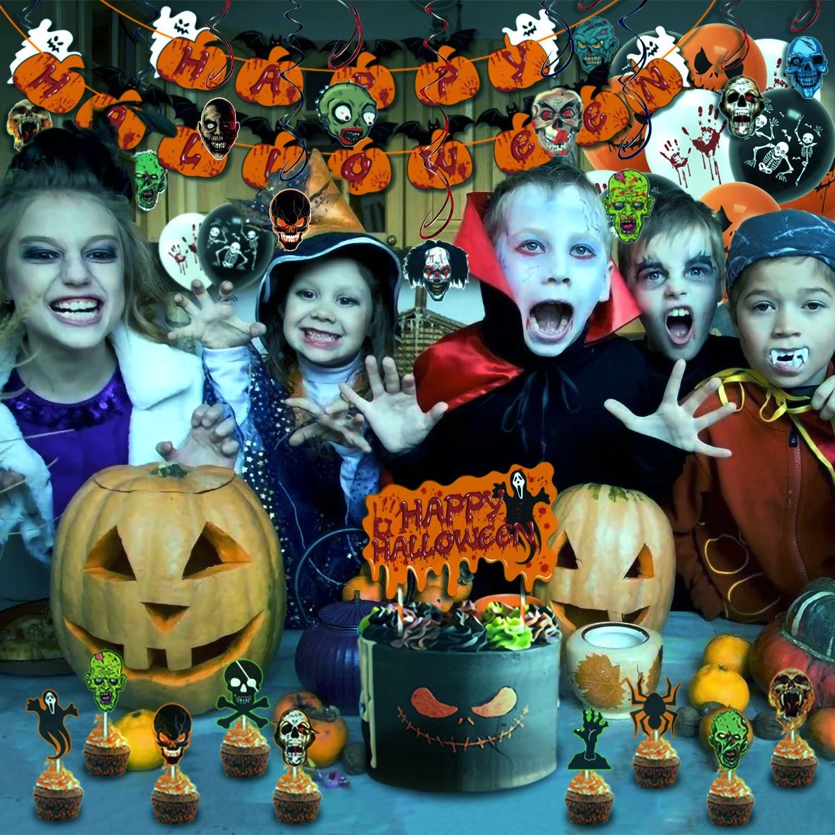 Nice Halloween Party Kit Balloon Cake Topper Halloween Paper Banner For Party Decoration Halloween Supplies