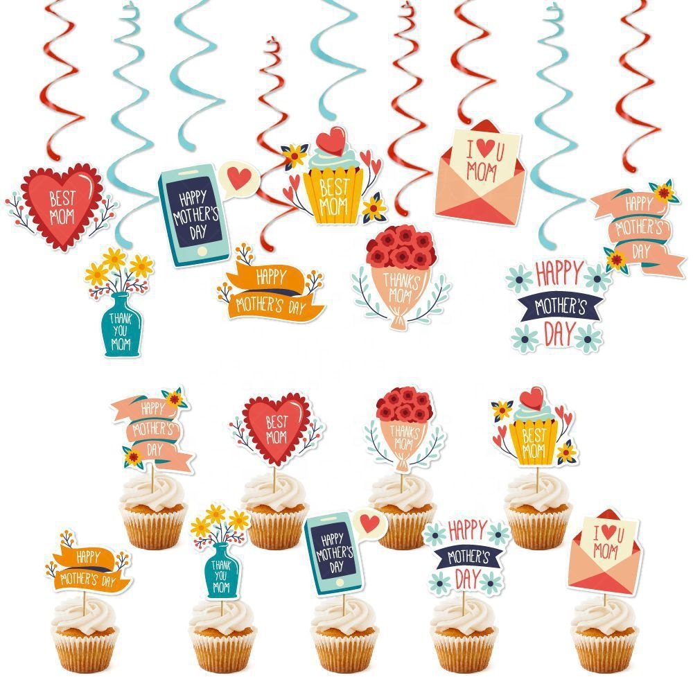 Ychon Mothers Day Party Supplies Cake Toppers Decorations, Happy Mother's Day Theme Cake Decor, Flowers Bake Dessert Favors