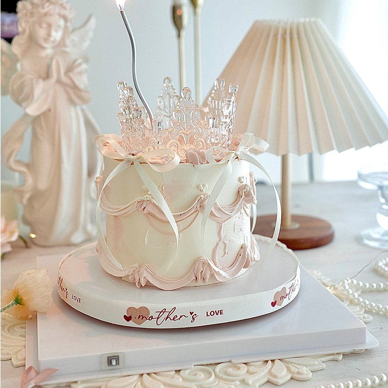 Hot selling Crystal Crown Ornament Pearl Bow Birthday Plugin cake decoration and princess transparent pink blue crown ornament