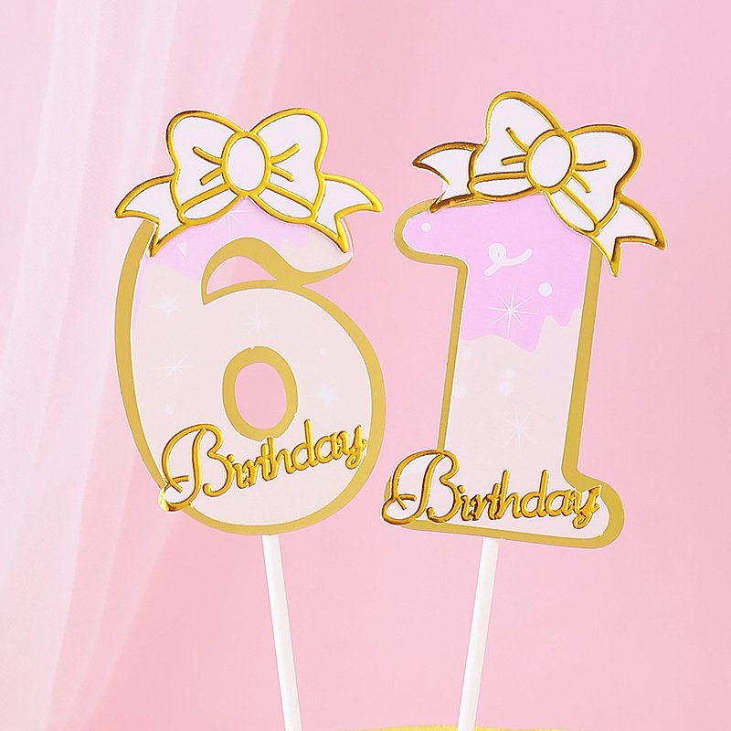 New Design Birthday Number Cake Topper Pink Bow 0-9 Large Numbers Birthday Cake Toppers