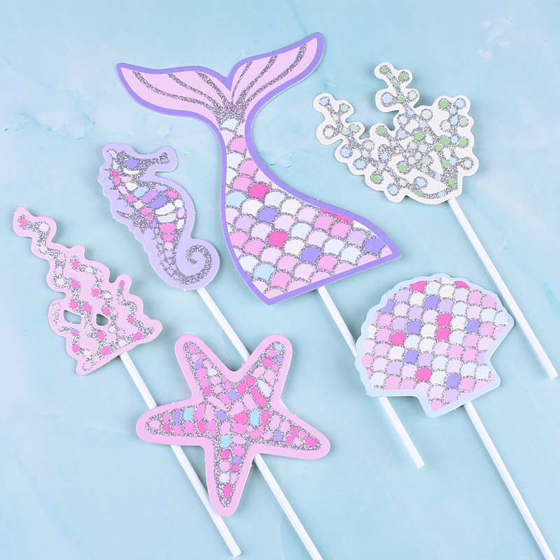 CIVI Party Paper Cake Toppers Mermaid Theme Paper Cake Topper Happy Birthday Cake Decorating Supplies