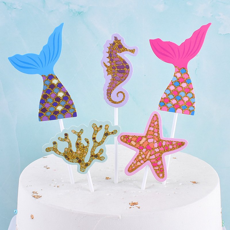 CIVI Party Paper Cake Toppers Mermaid Theme Paper Cake Topper Happy Birthday Cake Decorating Supplies