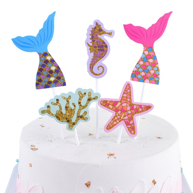 CIVI Party Paper Cake Toppers Mermaid Theme Paper Cake Topper Happy Birthday Cake Decorating Supplies