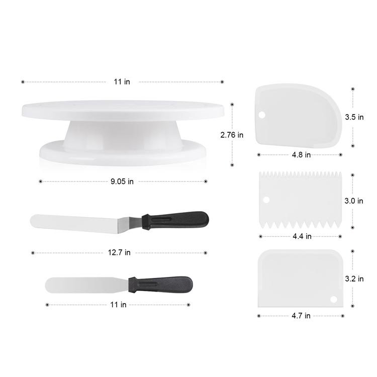 Gift Set Baking Supplies 6 Pcs Cake Turntable Stand Set Curved Straight Angled Spatula Scrapers Cake Decorating Kit