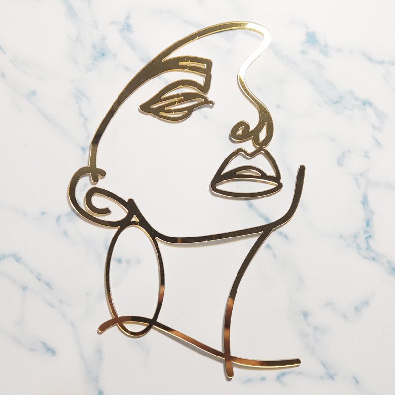 Abstract minimalist figure face art face line acrylic mirror paste cake decoration baking plug-in cake topper