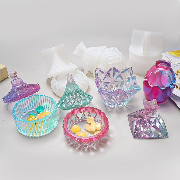 DIY Crystal Epoxy Mould Storage Box with Cover Desktop Resin Ornament Striped Storage Jar Silicone Mold Wholesale Drop Shipping