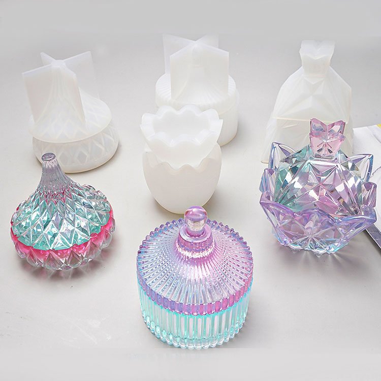 DIY Crystal Epoxy Mould Storage Box with Cover Desktop Resin Ornament Striped Storage Jar Silicone Mold Wholesale Drop Shipping