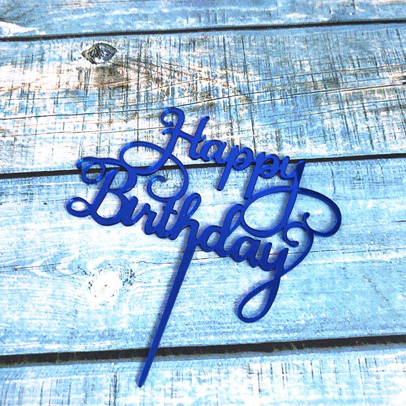 Gold Acrylic Cake Topper Happy Birthday Cake Party Decoration Silver Black Blue Bakery Accessories Big Size Topper For Pastry