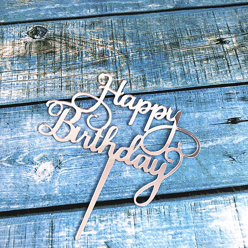 Gold Acrylic Cake Topper Happy Birthday Cake Party Decoration Silver Black Blue Bakery Accessories Big Size Topper For Pastry