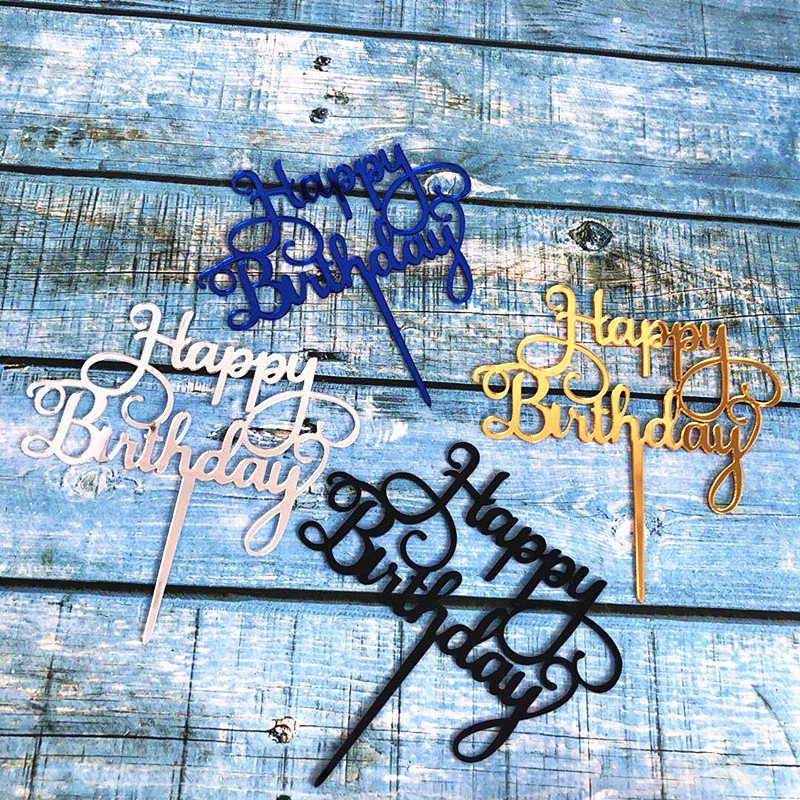 Gold Acrylic Cake Topper Happy Birthday Cake Party Decoration Silver Black Blue Bakery Accessories Big Size Topper For Pastry