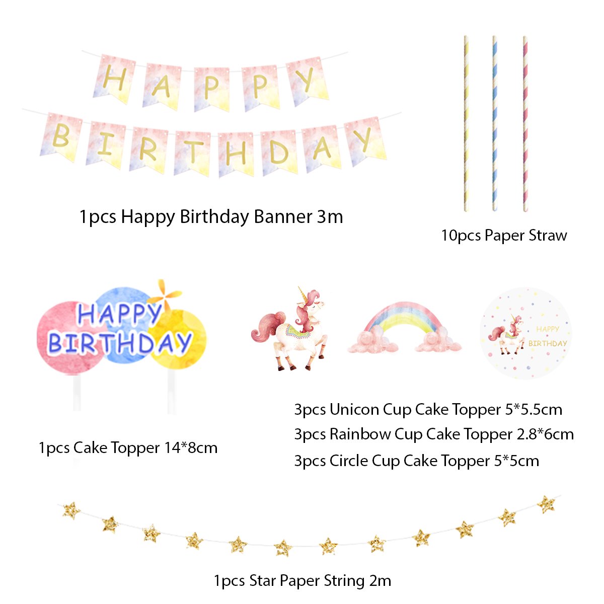 Nicro Hot Sale Unicorn Theme Party Supplies Unicorn Balloon Banner Cake Topper Tableware With Girl Birthday Party Decoration Set