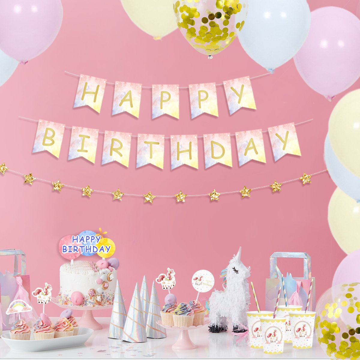 Nicro Hot Sale Unicorn Theme Party Supplies Unicorn Balloon Banner Cake Topper Tableware With Girl Birthday Party Decoration Set