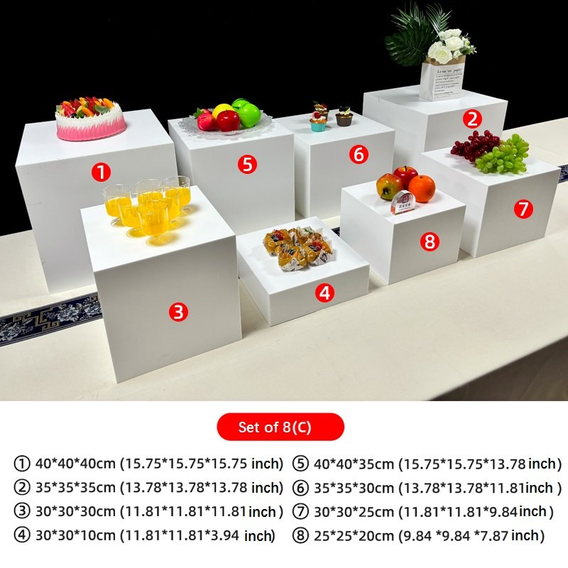 White Square Acrylic Riser Cube Cold Meal Stand Tea break Cake Snack Rack Acrylic Buffet Food Display Risers