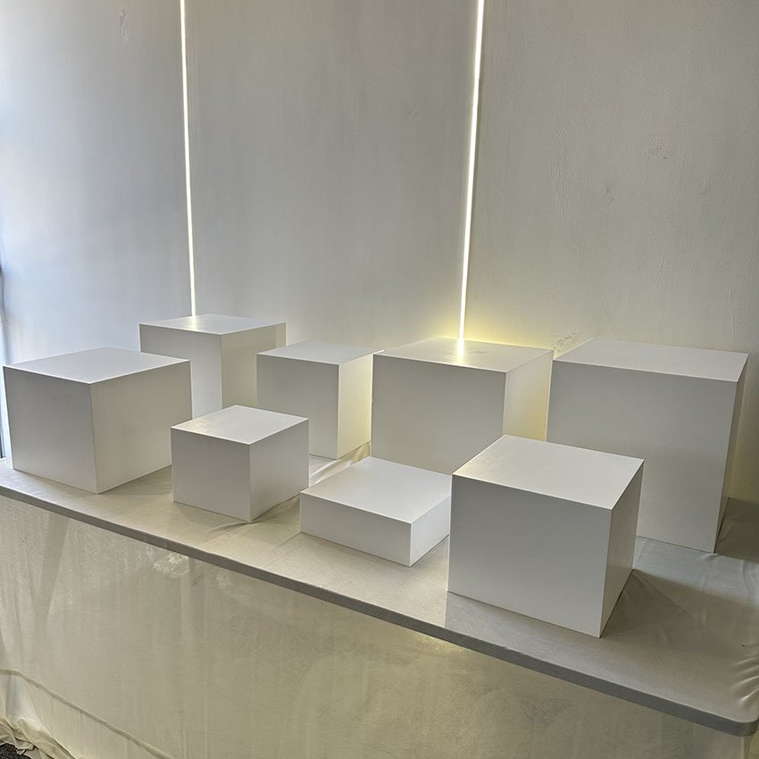 White Square Acrylic Riser Cube Cold Meal Stand Tea break Cake Snack Rack Acrylic Buffet Food Display Risers