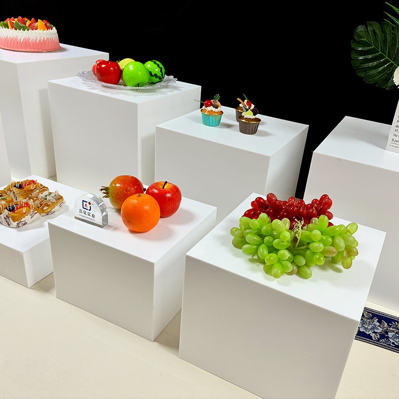 White Square Acrylic Riser Cube Cold Meal Stand Tea break Cake Snack Rack Acrylic Buffet Food Display Risers