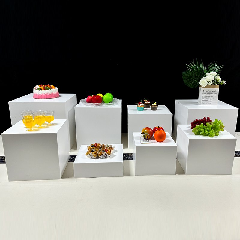 White Square Acrylic Riser Cube Cold Meal Stand Tea break Cake Snack Rack Acrylic Buffet Food Display Risers
