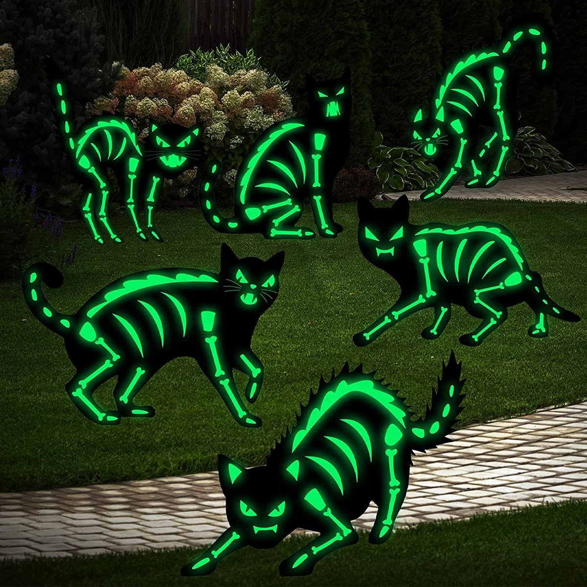 Halloween Tombstone Skeleton Pumpkin Black Zombie Hands Spooky Cat Ghost Glow in the Dark Yard Signs Stakes Outdoor Lawn Decor