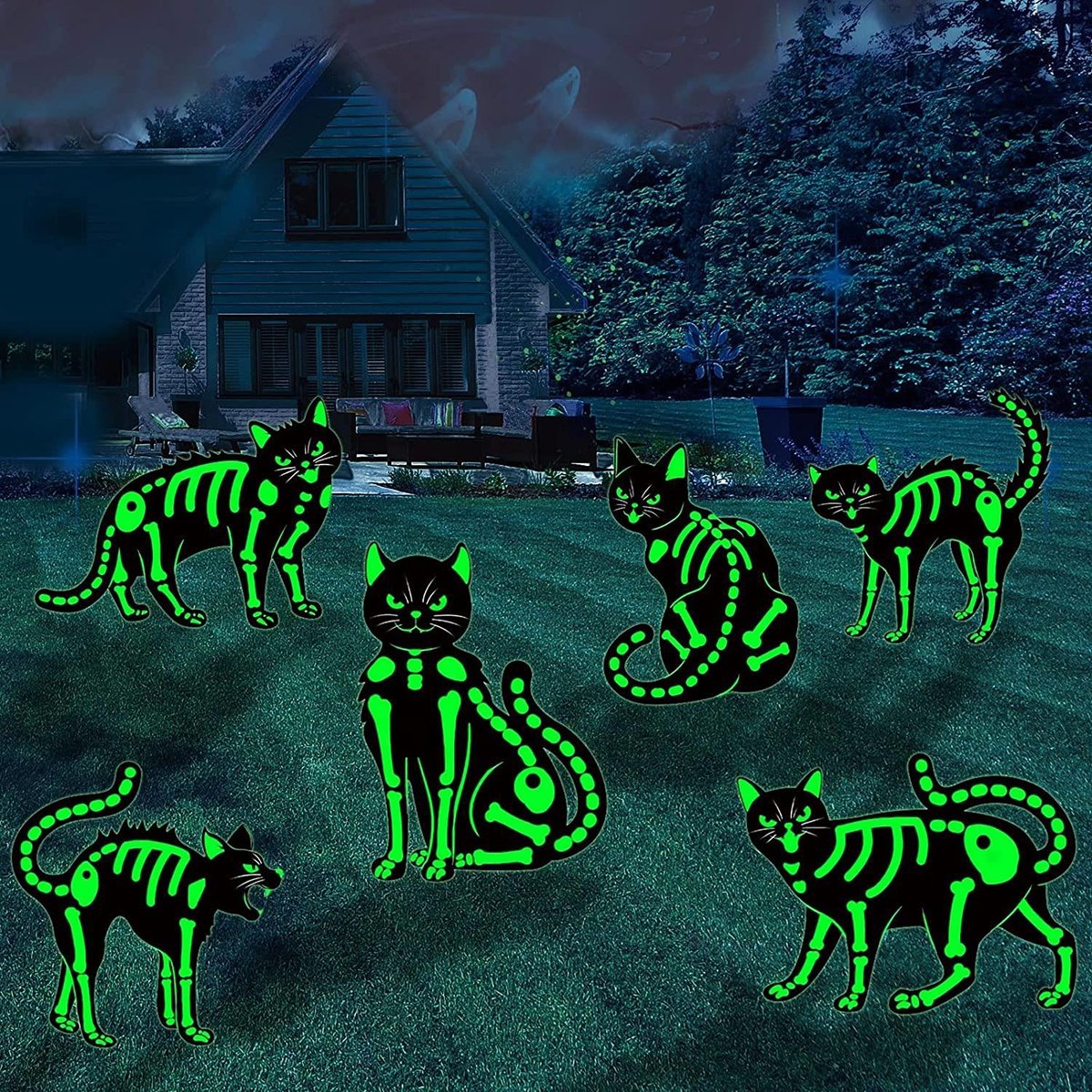 Halloween Tombstone Skeleton Pumpkin Black Zombie Hands Spooky Cat Ghost Glow in the Dark Yard Signs Stakes Outdoor Lawn Decor