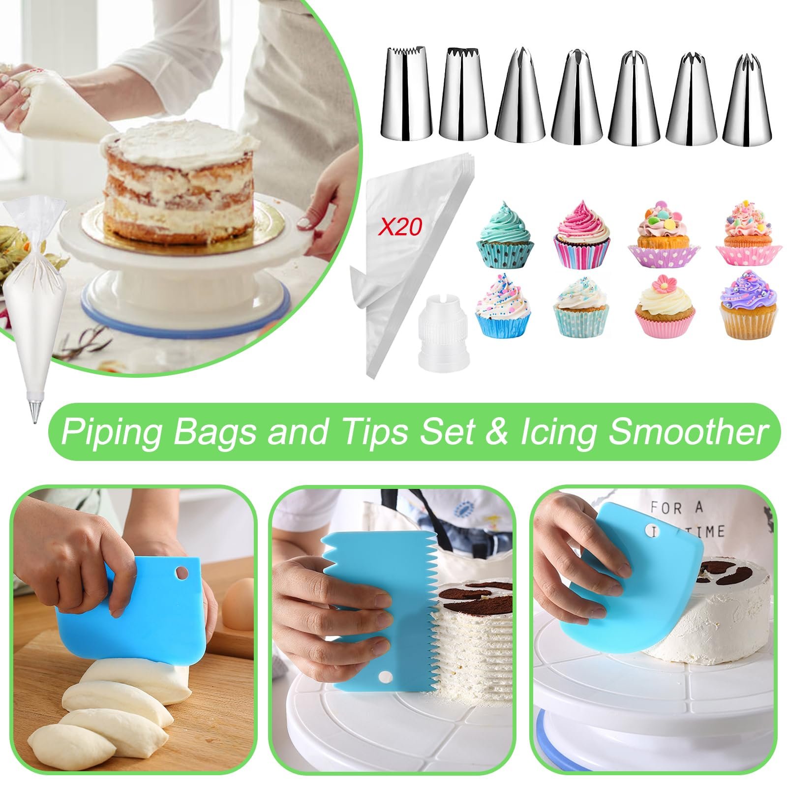 Rotating Cake Turntable Stand Piping Tips Pastry Tools Set Revolving Cake Decorating Tool Set for Baking