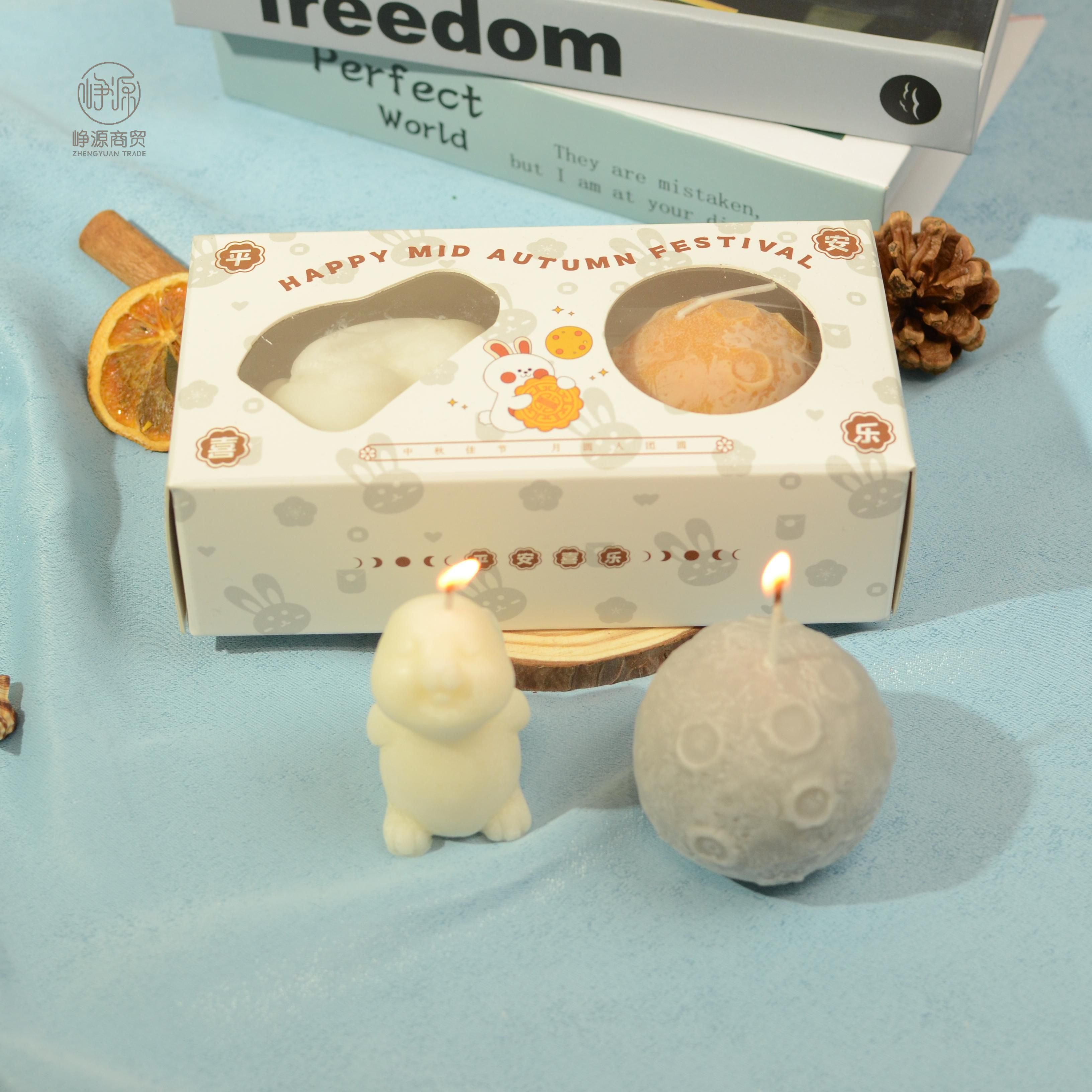 High Quality Mid-autumn Festival Creative Gift Handmade Aromatherapy Wax Smokeless Home Decoration Scented Candle -moon