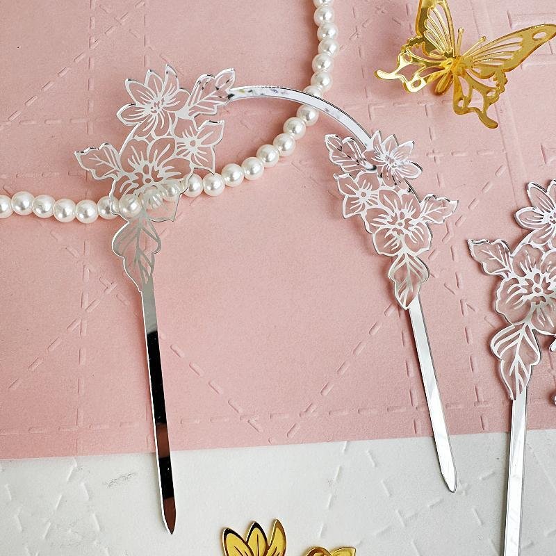 Hot Selling Gold Arch Acrylic Cake Topper Cake Decoration Supplies Flower Leaf Party Supplies Cake Accessories