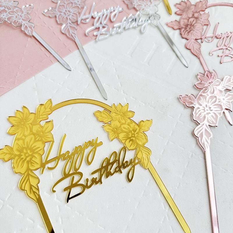 Hot Selling Gold Arch Acrylic Cake Topper Cake Decoration Supplies Flower Leaf Party Supplies Cake Accessories