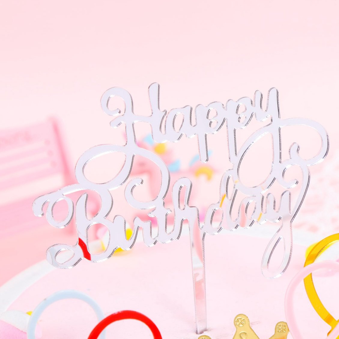 Wholesale 7 Colors Happy Birthday Cake Topper Acrylic Cake Decorations
