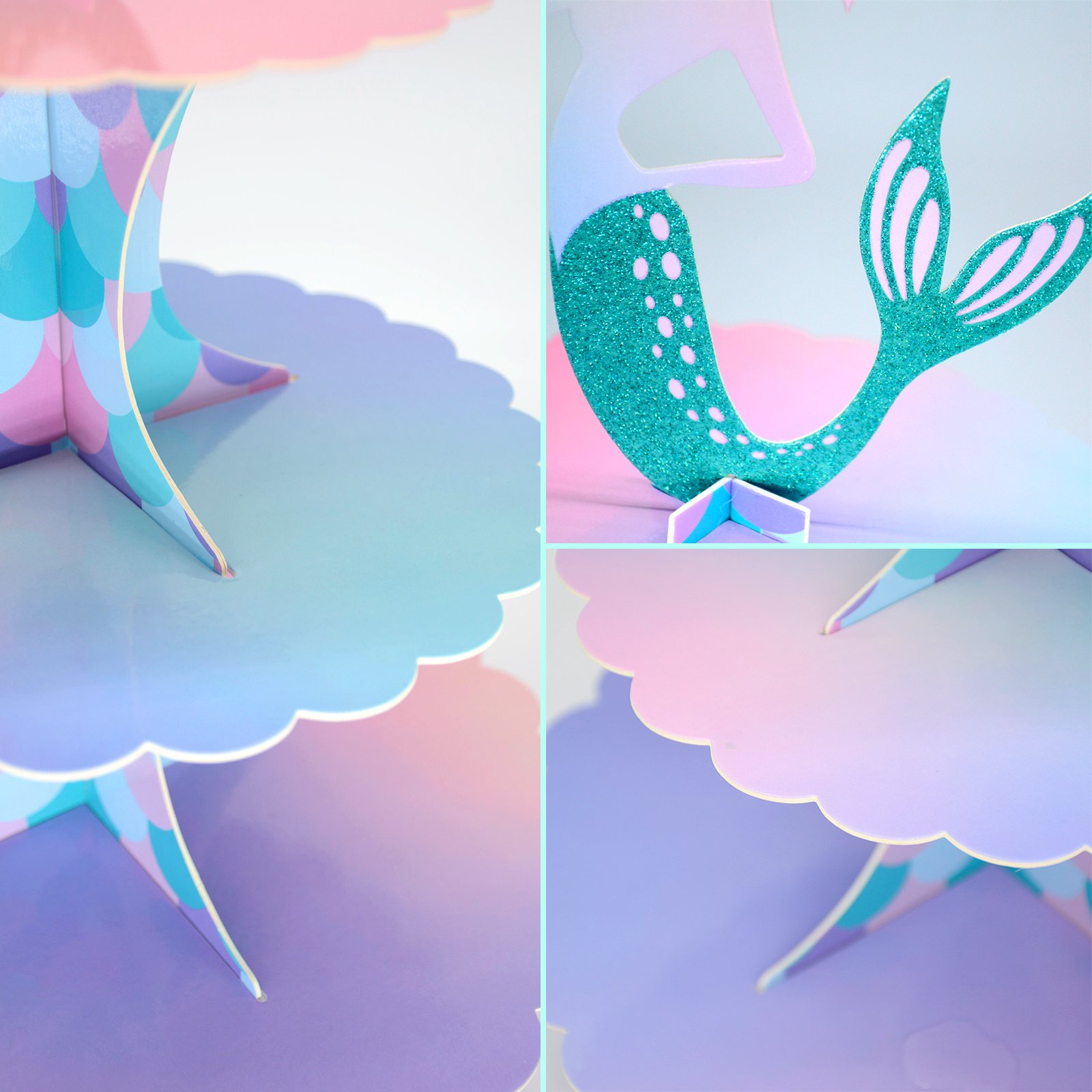 New Product 3 Tier Carriage Paper Cardboard Mermaid Party Decoration Cupcake Cake Stand For Cupcake Supplies