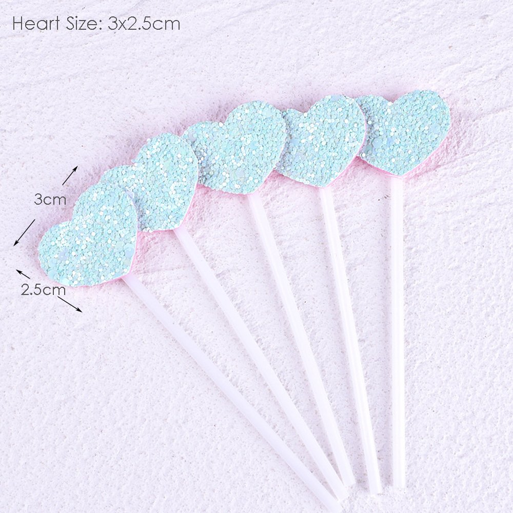 5 Pcs/Pack Glitter Love Heart Star Cupcake Topper Decoration Cake Toppers for Valentine's Day Birthday Party Decor Supplies
