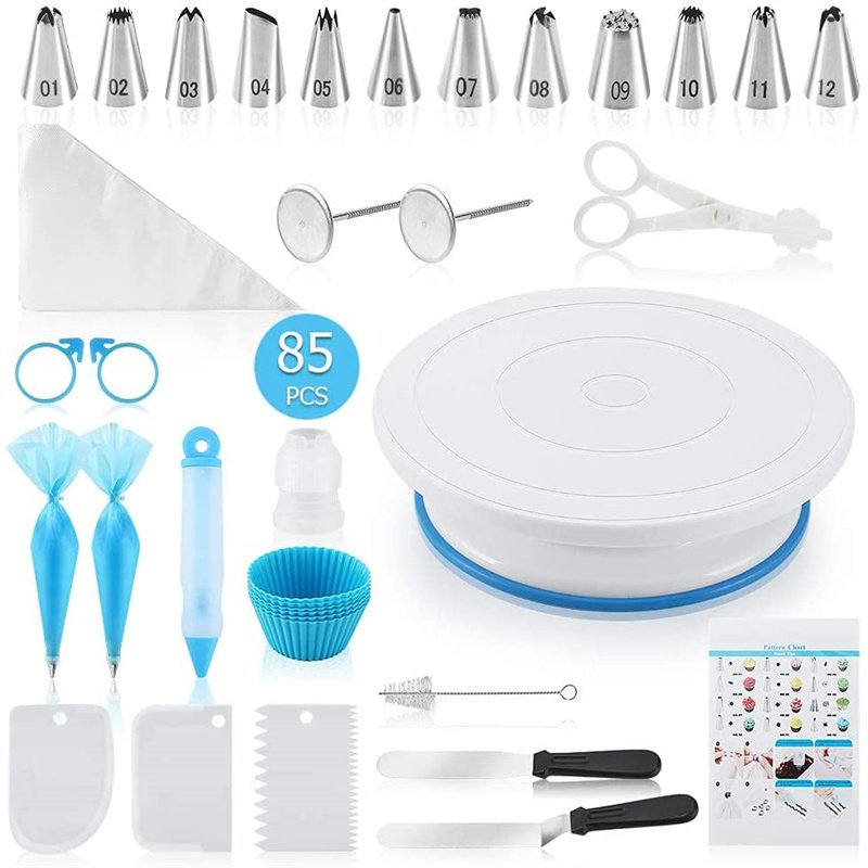 cake decorating supplies 85PCS Baking Supplies Cake Tools For nozzle set Baking Pastry Tools Set with plastic turntable