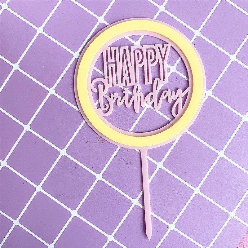New Design Round double layer DIY happy birthday acrylic cake toppers for cake decorating supplies