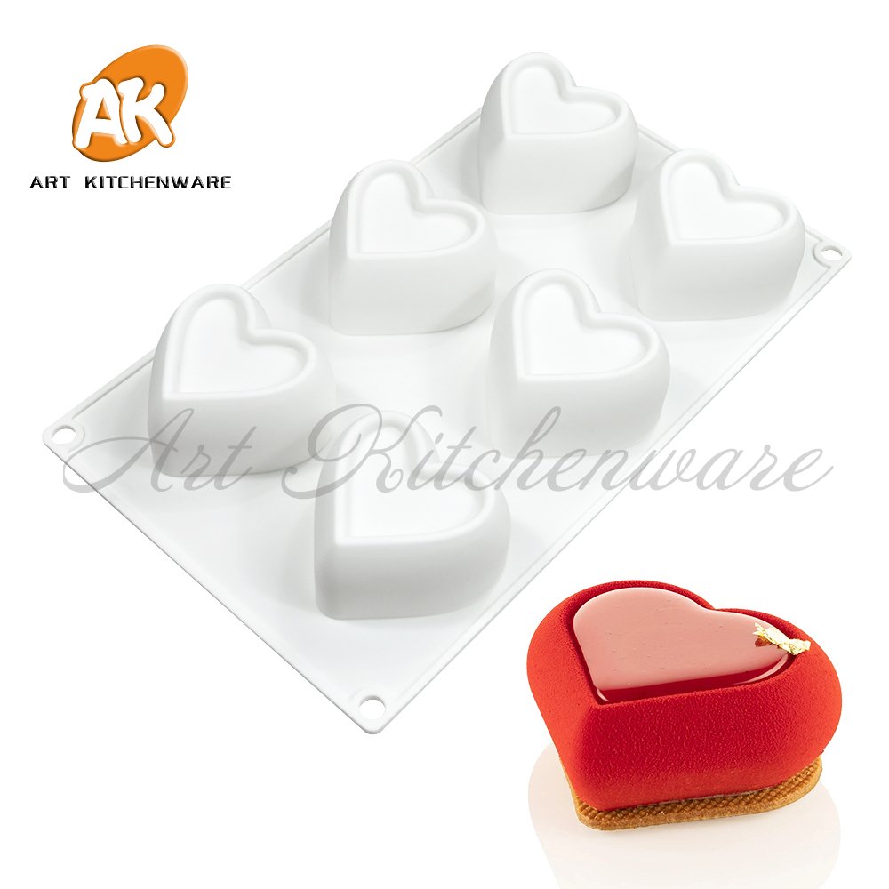 AK 6 Cavity Heart Custom Silicon Mousse Cake Molds Silicone Baking Chocolate Candle Mould for Valentine's Day Cakes Tools MC-544