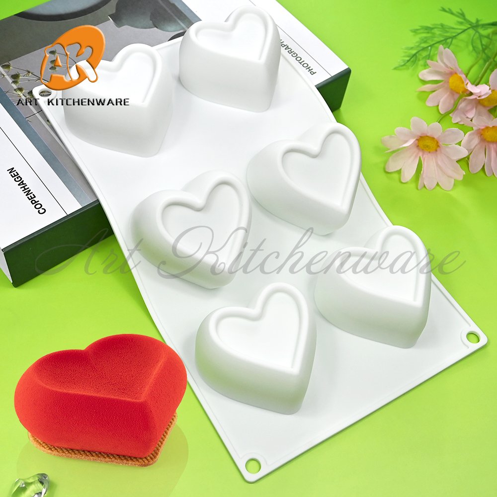 AK 6 Cavity Heart Custom Silicon Mousse Cake Molds Silicone Baking Chocolate Candle Mould for Valentine's Day Cakes Tools MC-544