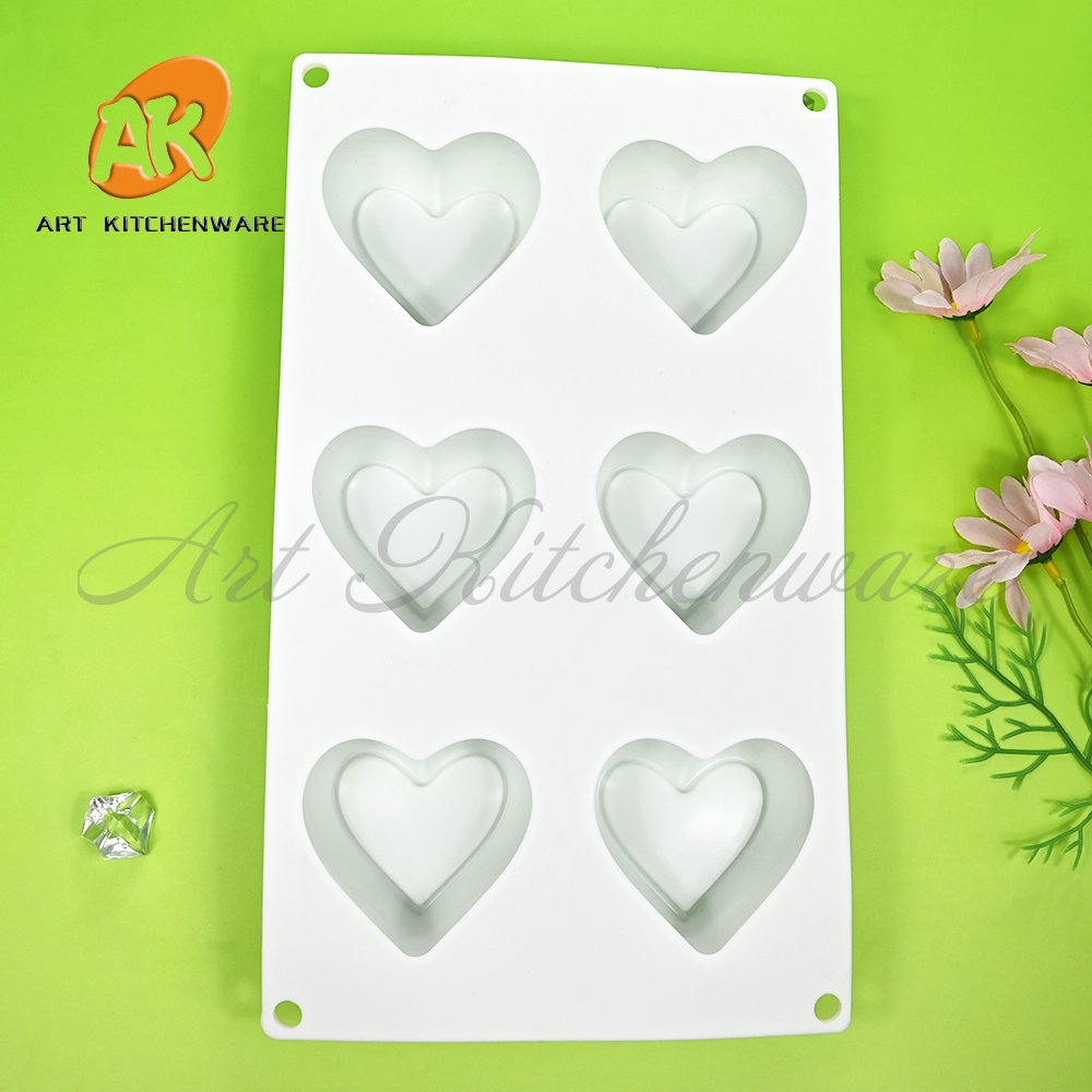 AK 6 Cavity Heart Custom Silicon Mousse Cake Molds Silicone Baking Chocolate Candle Mould for Valentine's Day Cakes Tools MC-544