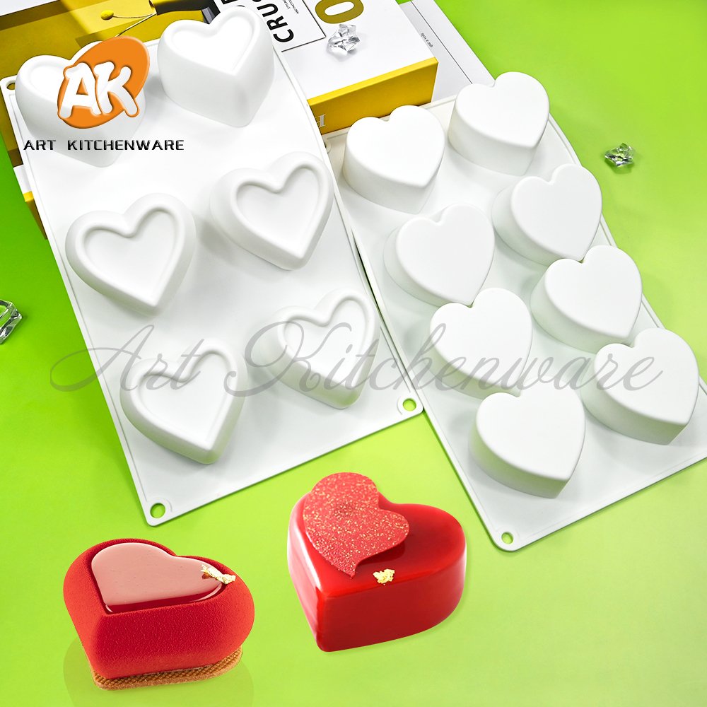 AK 6 Cavity Heart Custom Silicon Mousse Cake Molds Silicone Baking Chocolate Candle Mould for Valentine's Day Cakes Tools MC-544
