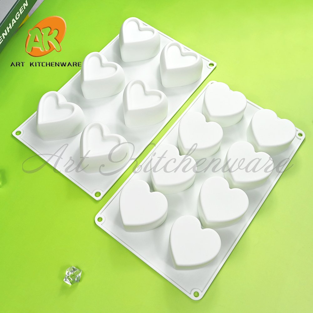 AK 6 Cavity Heart Custom Silicon Mousse Cake Molds Silicone Baking Chocolate Candle Mould for Valentine's Day Cakes Tools MC-544