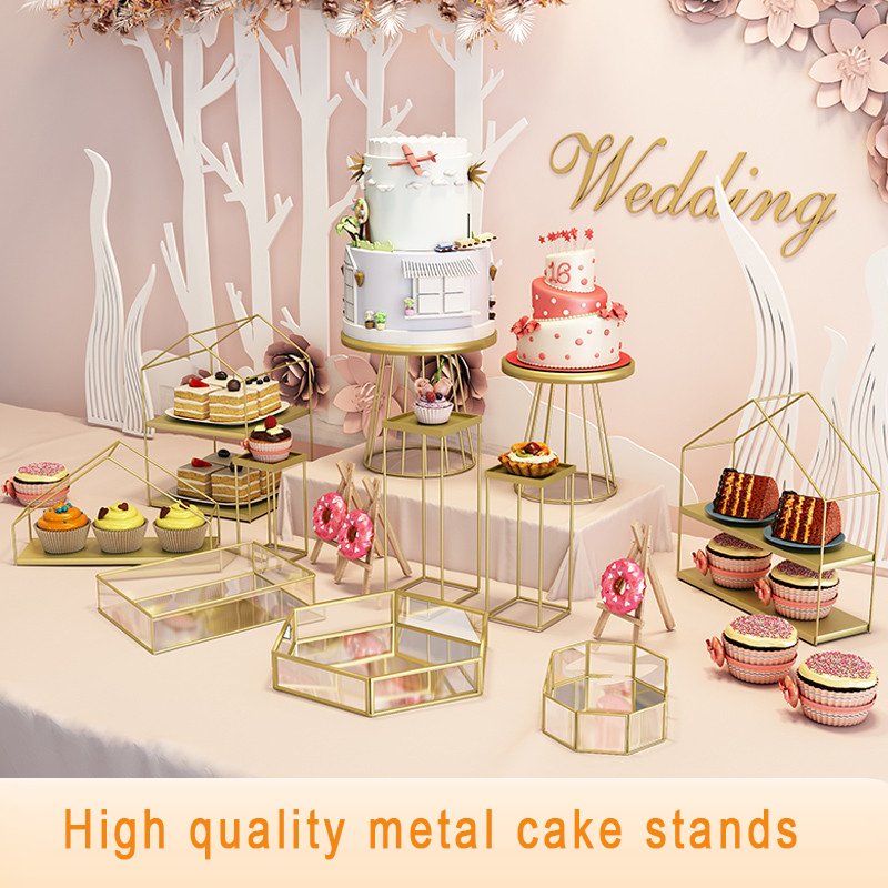 Gold iron dessert table display shelf birthday decoration cake dessert tray shelf Metal cake stand