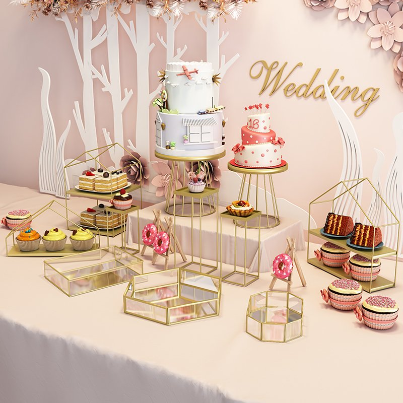 Gold iron dessert table display shelf birthday decoration cake dessert tray shelf Metal cake stand