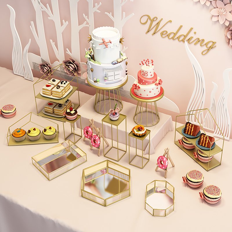 Gold iron dessert table display shelf birthday decoration cake dessert tray shelf Metal cake stand