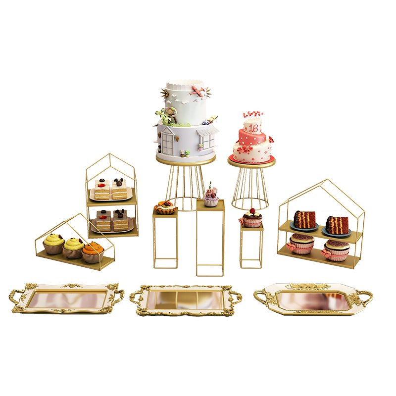 Gold iron dessert table display shelf birthday decoration cake dessert tray shelf Metal cake stand
